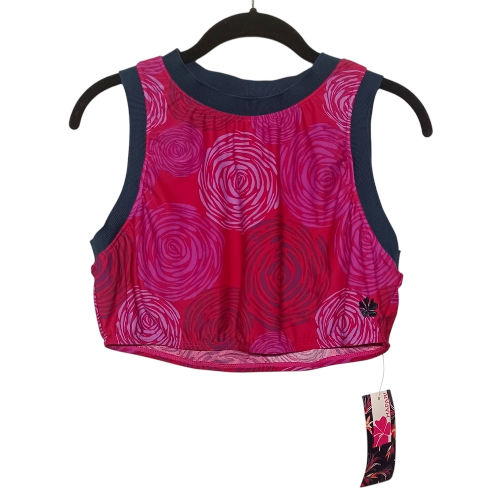HAPARI Crop Top XLarge 16 NWT Pink Purple Floral Rose Print Sleeveless